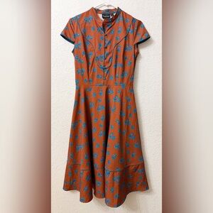 Voodoo Vixen ADIA Vintage Polka Dot Floral Button Down Dress Rockabilly - S